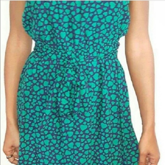 Old Navy XS Ruffled Heart Print Dress Green Navy - Picture 2 of 5